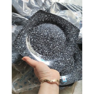 Dĩa vuông góc cạnh nhựa melamine vân đá đen nhiều size _DVC06