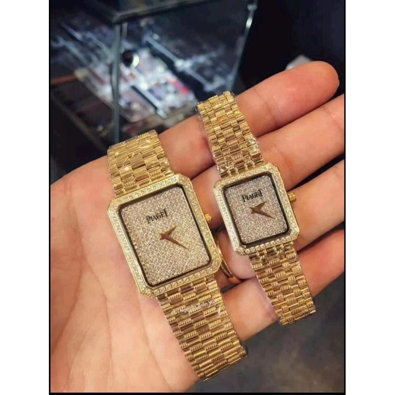 Đồng Hồ Nữ Piagettt Mặt Vuông Đính Full Đá Dây Kim Loại Siz 28,38mm
