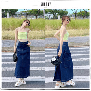 Chân Váy Jean Dáng Dài Cạp Cao Túi Hộp Cá Tính Năng Động Lida Skirt - Sunday Clothing CV005