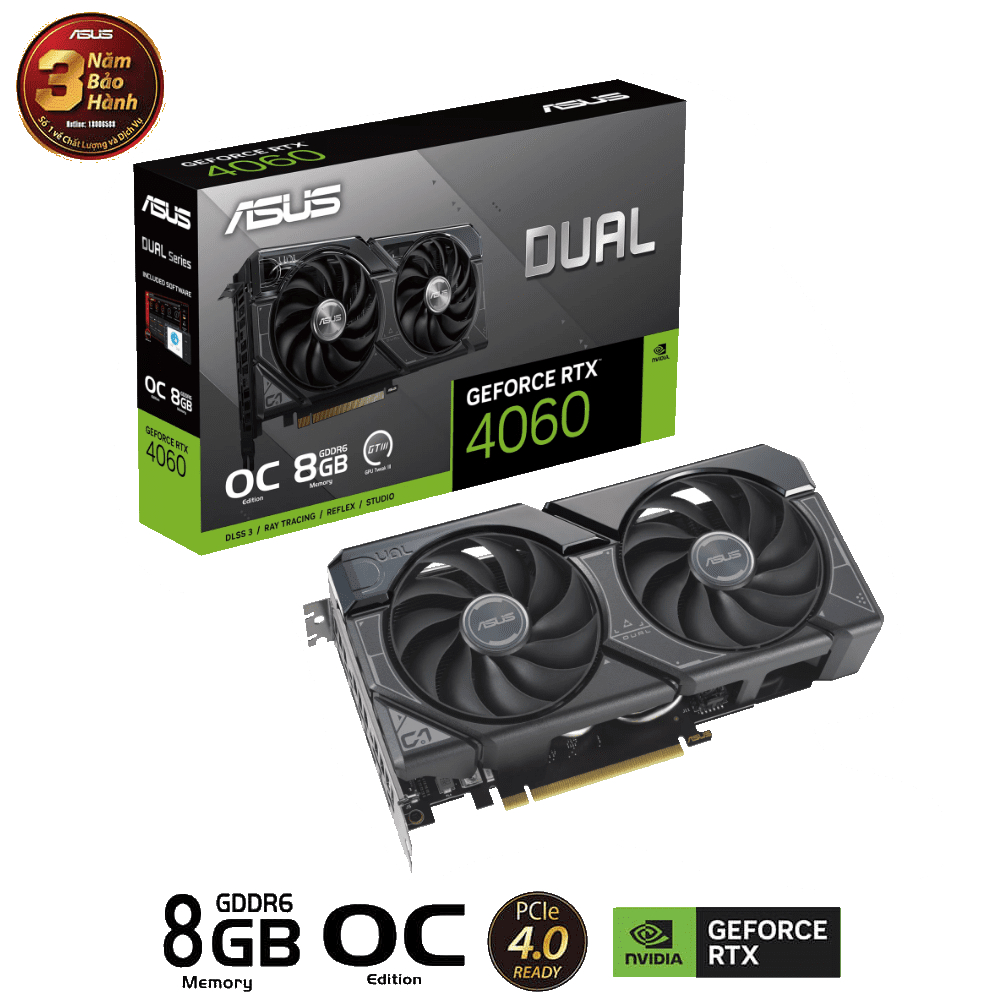 Card màn hình VGA Asus Dual GeForce RTX 4060 OC Edition 8GB GDDR6 (BH 36T) | BigBuy360 - bigbuy360.vn