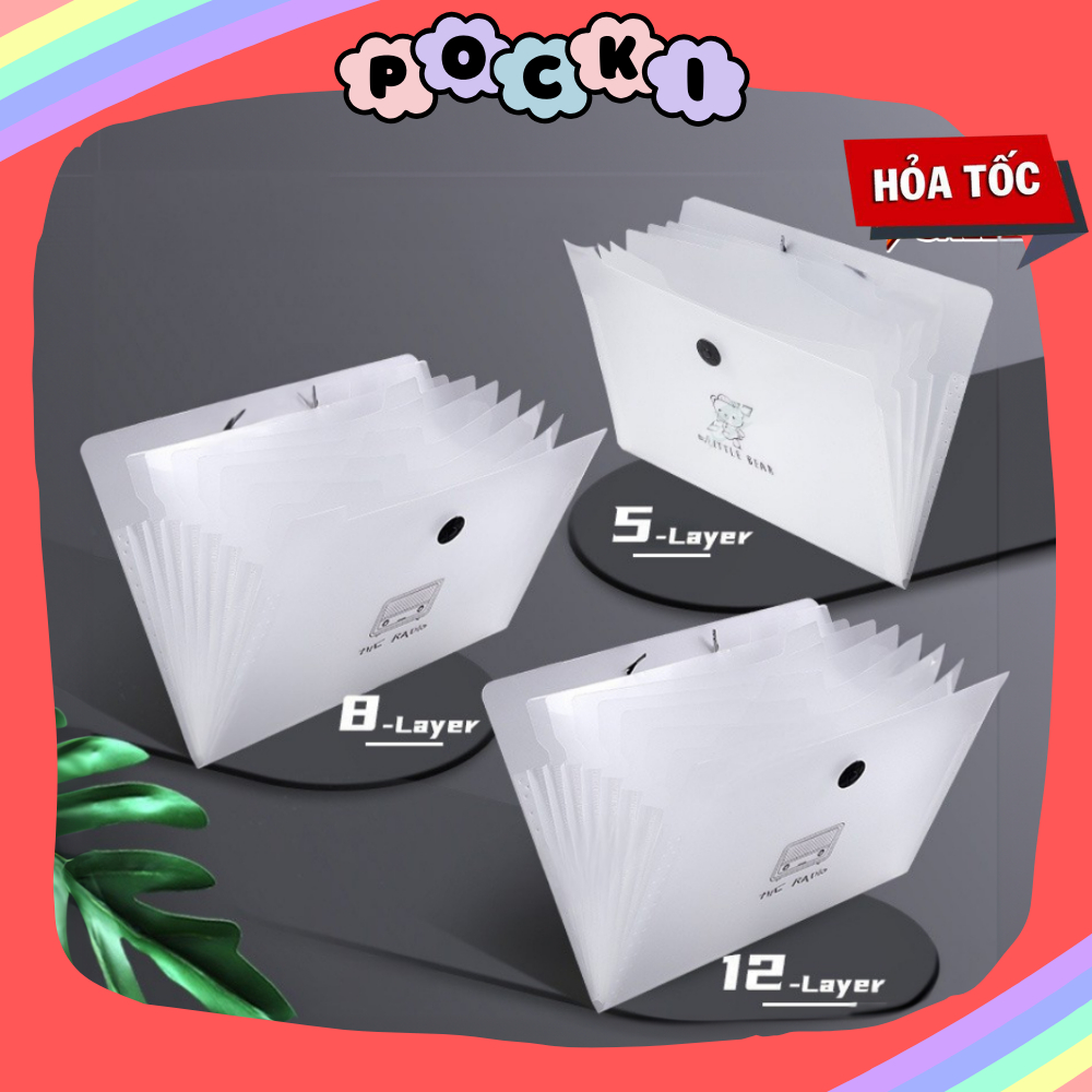 Túi đựng tài liệu POCKI tệp đựng tài liệu nhiều ngăn kẹp file túi đựng tài liệu A4 phụ kiện văn phòng phẩm xinh xắn FD01