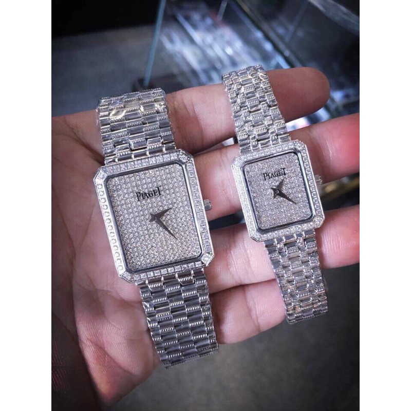 Đồng Hồ Nữ Piagettt Mặt Vuông Đính Full Đá Dây Kim Loại Siz 28,38mm