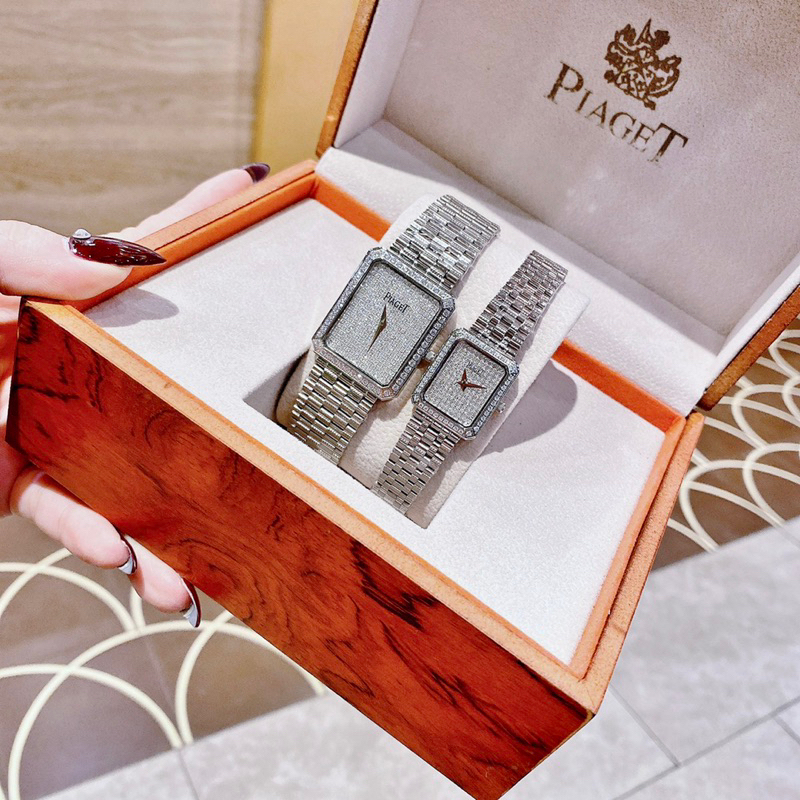 Đồng Hồ Nữ Piagettt Mặt Vuông Đính Full Đá Dây Kim Loại Siz 28,38mm
