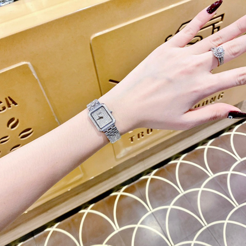 Đồng Hồ Nữ Piagettt Mặt Vuông Đính Full Đá Dây Kim Loại Siz 28,38mm