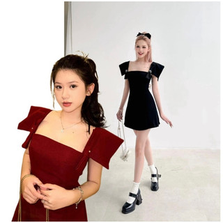 [Hàng Tết] [Sẵn] Đầm Chiết Eo Nơ Ngọc Tay Đính Đá Tôn Dáng Trắng Da Xinh Xắn