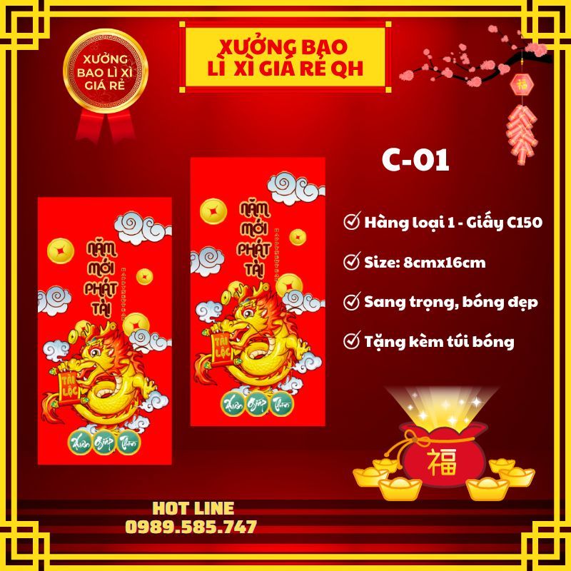 🧧10 Bao Lì Xì Tết Giáp Thìn 2024 Mẫu rồng đẹp đoàn viên tài lộc chim cá tặng kèm túi đựng