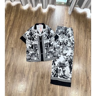 (40-58kg) Pijama lụa xước rừng đen