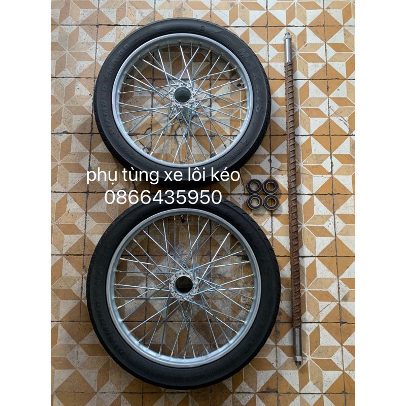 Bộ bánh xe lôi căm và trục (cốt 25mm) xe chở hàng (kéo, lôi, đẩy)