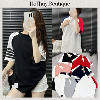 Áo Phông Nữ Thom Tay Kẻ Sọc Phối Màu Chất Cotton Áo Thun Nữ Dáng Rộng Freesize