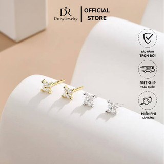 Bông tai bạc nữ 925 khuyên tai cỏ bốn lá trắng đính đá D'rosy Jewelry chất liệu bạc 925 KT44