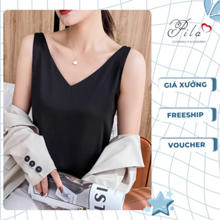 Áo hai dây lụa satin, áo hai dây mặc trong, áo lụa cổ chữ v, áo hai dây bảng to PILA HOUSE hàng xưởng Việt Nam