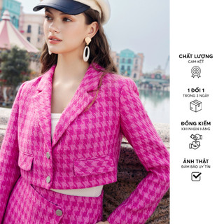 Áo khoác tweed houndstooth hồng khuy kim loại crop 312TW1045 ADORE DRESS