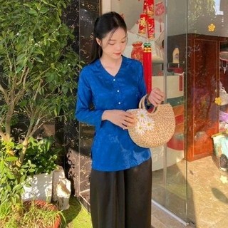 Bà ba tim đồ lam - set bộ bà ba gấm cổ tim đủ màu đủ size