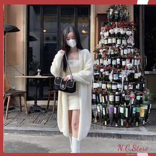 Set Đầm Len Body Lông Thỏ Dáng Ống Kèm Cài Nơ Đá Xinh Tách Set