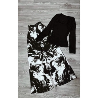 Set áo croptop cổ U tay dài kèm quần dài loang