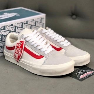 Giày vans style 36 trắng đỏ thể thao nam nữ sọc đỏ