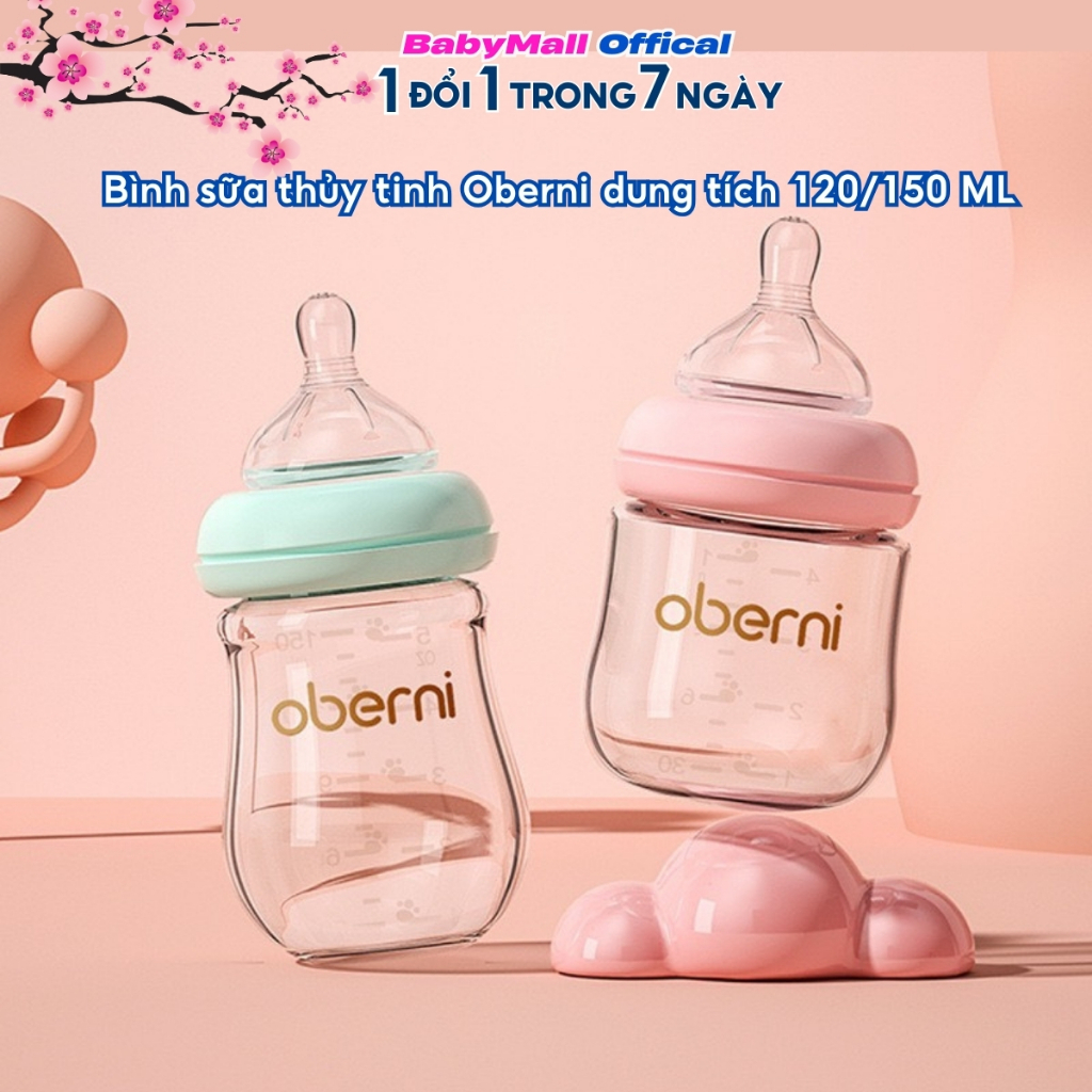 Bình Sữa Thủy Tinh Chính Hãng OBERNI Dung Tích 120/150ML Núm Thiết Kế Khe Thoát Khí Chống Đầy Hơi Sặc Sữa Cho Bé Sơ Sinh