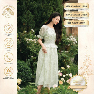 Đầm hoa nhí tiểu thư Hàn Quốc OLIVIA STORE có eo thun co giãn cao cấp, chất vải tơ mềm mịn được may 2 hớp cẩn thận tỉ mỉ