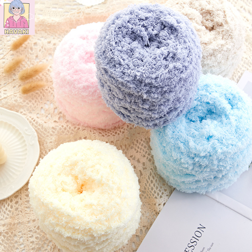 Len xù cuộn 100gr, len bông xù siêu mịn đan móc khăn, túi handmade - Phụ kiện đan túi HAVAKI