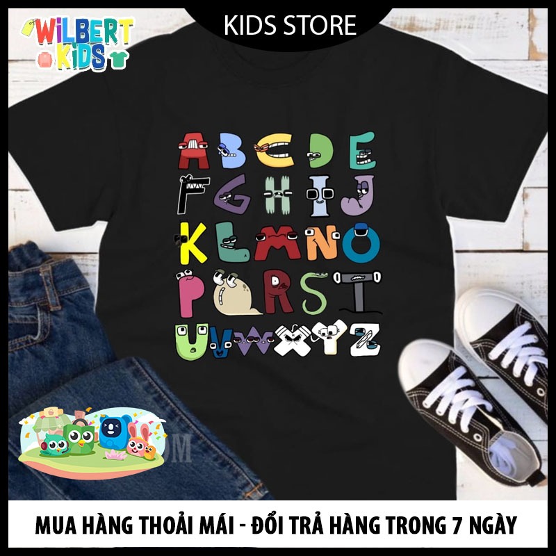Áo thun cho bé trai và bé gái in hình ALPHABET LORE dễ thương, chất liệu cotton mềm mịn thoáng mát