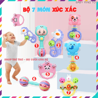 Bộ 7 món đồ chơi xúc xắc lục lạc cầm tay chất liệu an toàn cho bé vui chơi giúp tăng cường thính giác và vận động