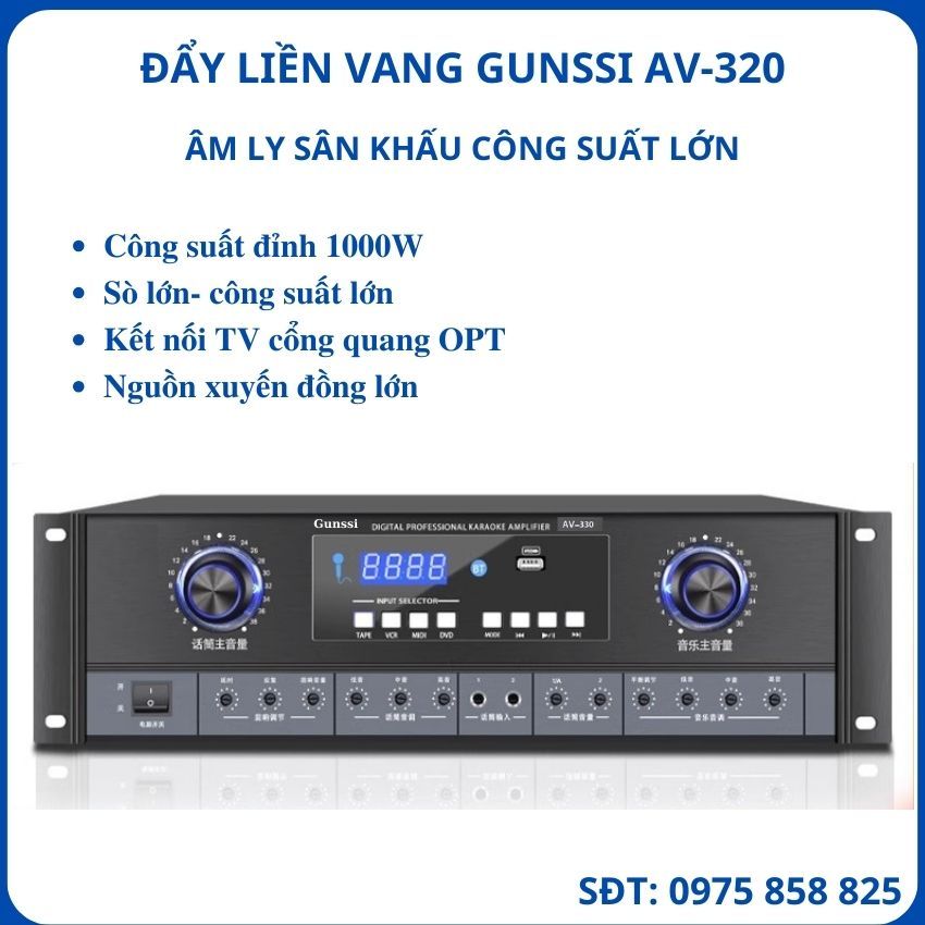 Âm ly karaoke Đẩy liền vang, đẩy công suất liền vang, Âm ly karaoke AV - 320, âm ly karaoke gia đình,công suất lớn 1200W