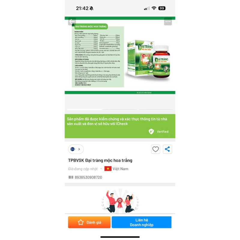 Viên uống ĐẠI TRÀNG MỘC HOA TRẮNG thành phần từ thảo dược tốt cho người bị viêm đại tràng, đại tràng co thắt rối loạn