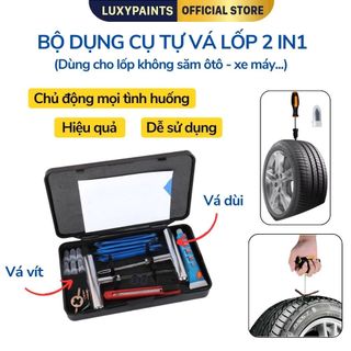 Bộ vá xe không ruột 2 in 1 LUXYPAINTS, Bộ vá dùi kèm vít vá lốp xe máy ô tô hiệu quả nhanh chóng không cần tháo lốp