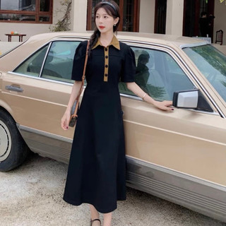 Đầm váy sơ mi trắng đen basic nút bọc công sở