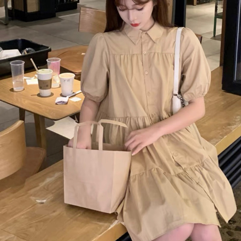 Đầm babydoll xanh biển kèm nơ cổ cute
