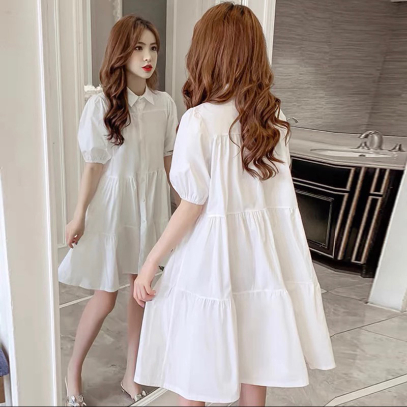 Đầm babydoll xanh biển kèm nơ cổ cute