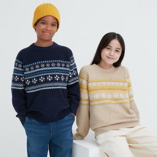 Áo Len Kids trẻ em Uni qlo Vải Sợi Souffle Dài Tay