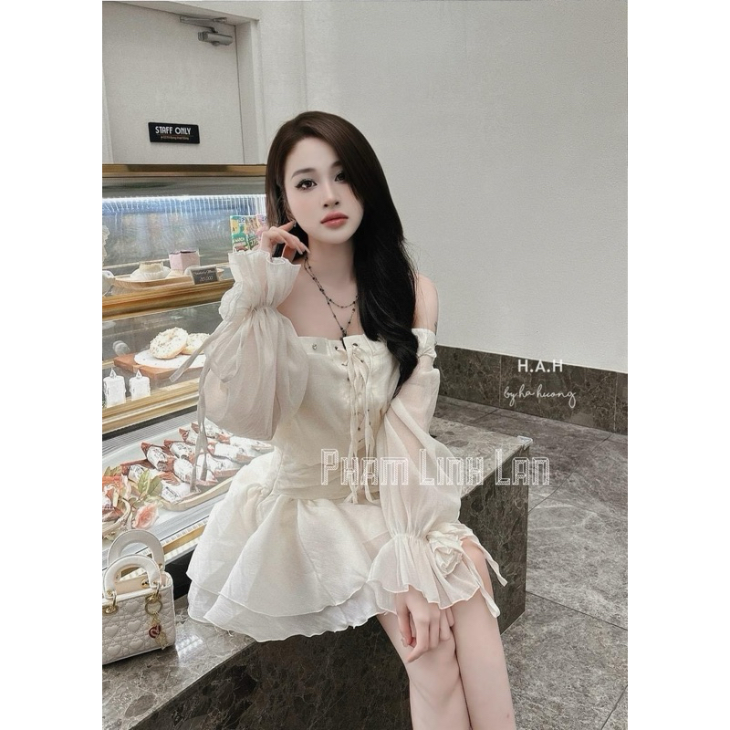 Váy tơ trễ vai đan dây oze bánh bèo xinh yêu