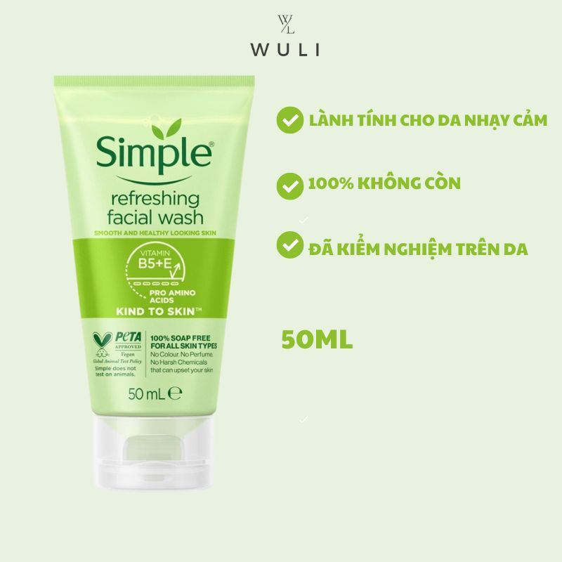 Gel Rửa Mặt Dành Cho Da Nhạy Cảm SIMPLE Kind To Skin Refreshing Facial Wash Gel 50ml