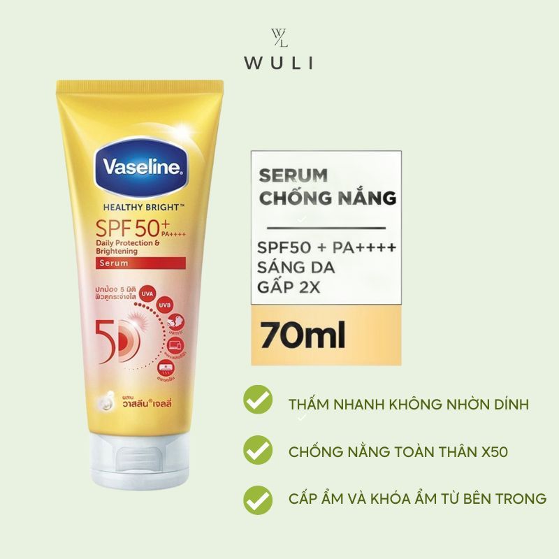 Serum Dưỡng Thể Vaseline Chống Nắng Sáng Da 70ml (Mới) Healthy Bright Daily Protection & Brightening Serum SPF 50+ PA++