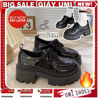  Giày Oxford ỐC ĐÔ Ulzzang Buộc dây 3 màu Đế Cao 5p dáng Giày Lolita Da Mềm Màu Đen/Kem hot đẹp - UMI
