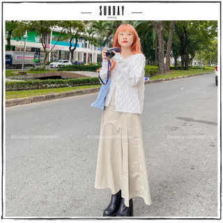 Chân Váy Dài Xếp Li Bản To Hack Dáng, Chân Váy Dài Cạp Cao Có Dây Buộc Eo Cá Tính - Sunday Clothing CV006