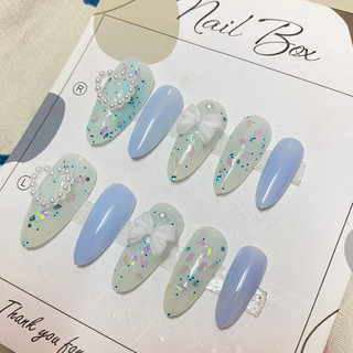 Nailbox móng giả xanh nơ