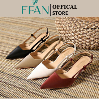 Giày cao gót nữ mũi nhọn hở gót đế nhọn 7phân A28, bít mũi quai cài màu đen nâu trắng FFAN STORE
