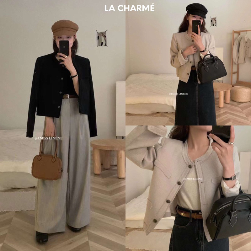 Khoác Tweed cúc đồng cổ tròn 60168 IMISS