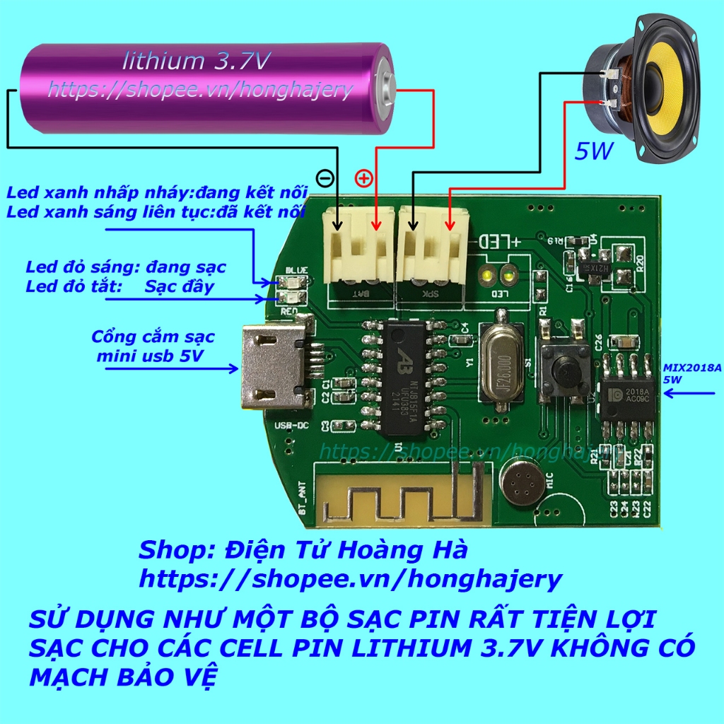 MẠCH BLUTOOTH CÔNG SUẤT 5W CHIP MIX2018A