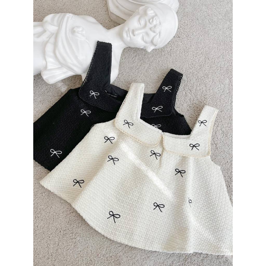 Áo Baby Doll Thêu Nơ Đi Biển / Du Lịch Dễ Thương Màu Kem / Đen