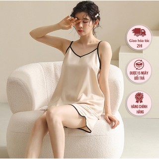 Bộ Đồ Ngủ Họa Tiết Viền Chất Lụa Satin Cao Cấp Thương Hiệu XAVIA V66