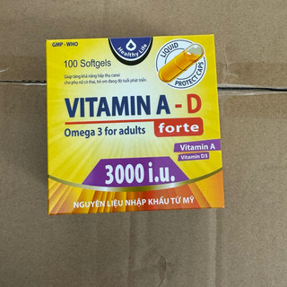 Viên dầu cá VITAMIN A D - Omega 3 - tốt cho người bị khô mắt ,thị lực kém,tóc dễ gãy dụng - Hộp 100 viên