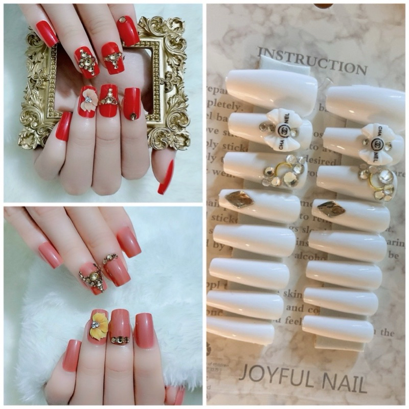 Bộ 24 Móng Tay Đính Hoa Đá Nhiều Mẫu