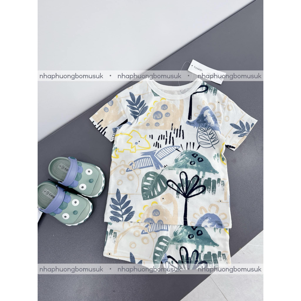 Set quần áo hè cộc tay nhiều họa tiết bé trai GEO Auth: khủng long, ô tô, người nhện