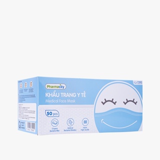 GIFT Khẩu trang Pharmacity 3 lớp màu xanh 50 cái hộp