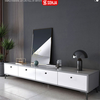 Kệ tivi để sàn sang trọng, hiện đại cao cấp 4 ngăn kéo màu xám trắng thương hiệu Sohja - GP288