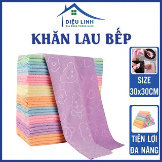 Khăn lau bếp hình gấu siêu thấm hút kích thước 30x30 cm, Set 5, Set 10 khăn lau đa năng 2 mặt Dieulinhshop
