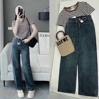Quần bò jean nữ ống loe đứng baggy rộng suông xuông rin jeans cạp cao cao cấp Hottrend 2024